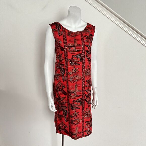 Island Fashions Hawaiian Print Shift Cotton Dress Red S - Picture 9 of 9